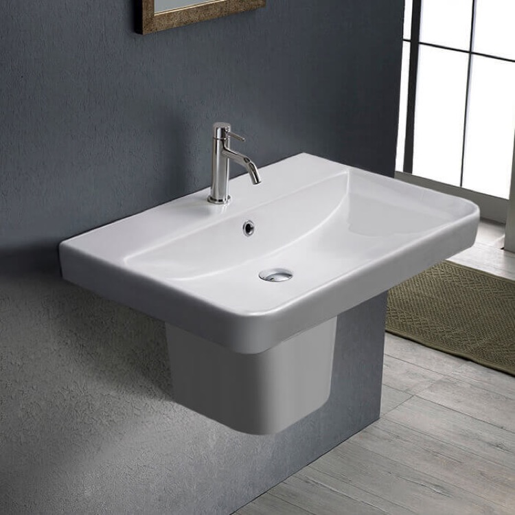 CeraStyle 079600U-S-PED-One Hole Rectangular White Ceramic Semi-Pedestal Sink